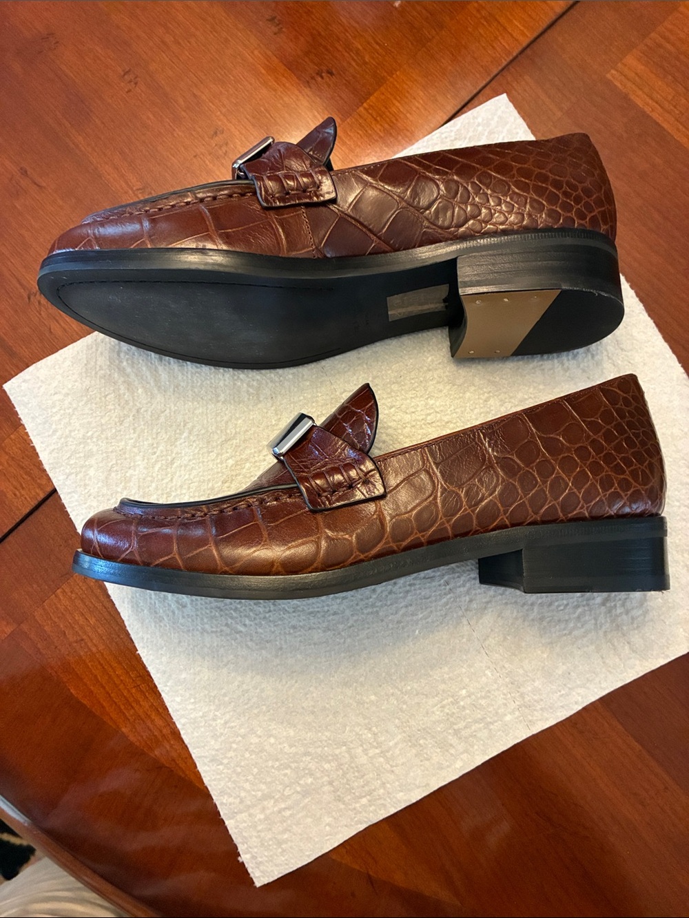 RAG & BONE. GORGEOUS Brown Croc-Embossed Leather Loafers. Size 38. SOFT. NWOT - Picture 14 of 16